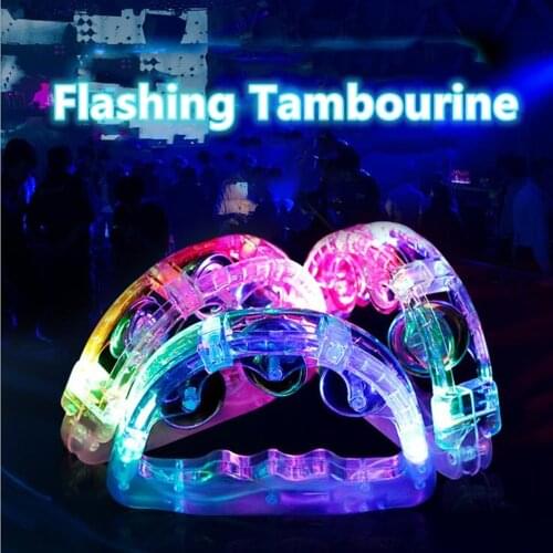 Flashing Tambourine LED Light Up Sensory Toy For Kids Musical Instrument Shaking Noisemakers Four Color Light Concert Wedding
