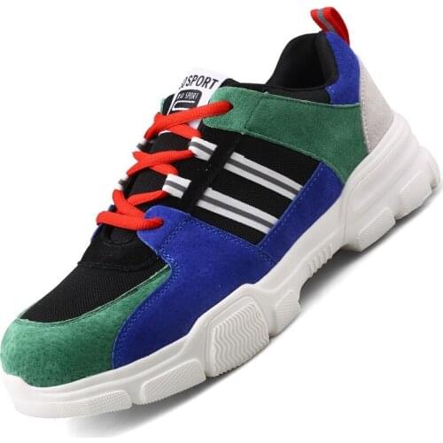 Unisex Fashion Work Safety Shoes for Men Light Mesh Breathable Chemical Protection Boots Steel Toe Cap Striped Designer Sneakers