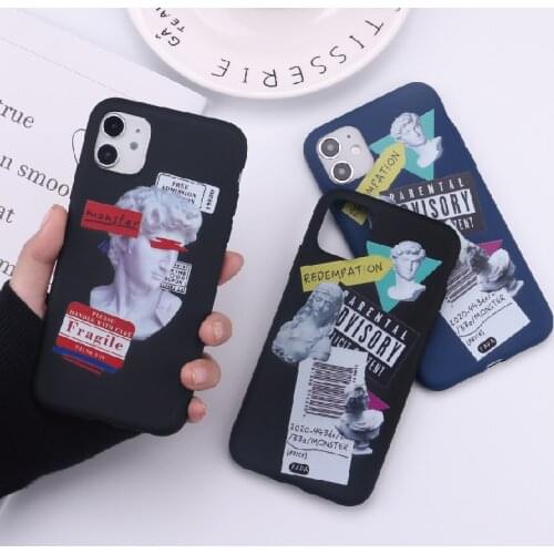 Fashion Neon David Statue Street Art Clear For iPhone 12 Mini 11 Pro X XS XR 7 8 7Plus 8Plus 6S SE Soft Candy Case Fundas