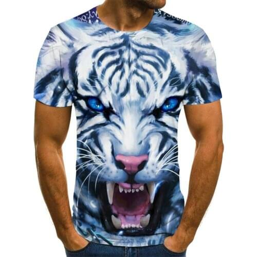 Mens Tiger T-shirt Flame Animal Print Shirt Harajuku 3D Short Sleeve Punk Rock Casual Slim Top