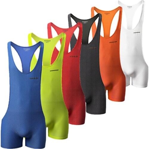 Mens Bodysuits Undershirts Sports Gym Bodybuilding Jumpsuits Leotard Wrestling Singlet Bodysuits Shorts Seamless Pouch Underwear