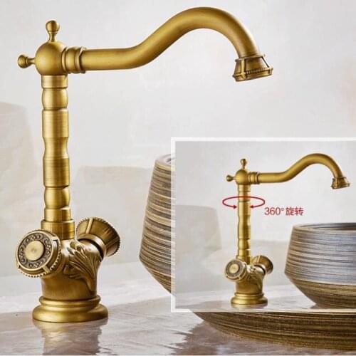Newly Free Shipping Wholesale And Retail Deck Mounted Vintage Antique Brass Bathroom Sink Basin Faucet Mixer Tap