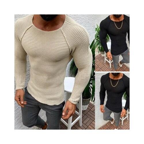 Latest Slim Fit Beige Winter Men Sweater Pullover Casual Knit Sweaters For Men Fashion Designs Solid Color Autunm Outerwear Tops