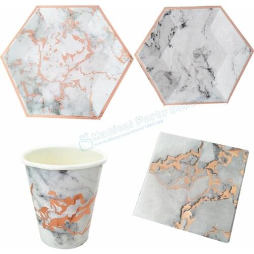 40 sets Marble Paper Disposable Tableware Christmas Birthday Party Rose Gold Paper Plates Cups Straws Carnival Party Supplies