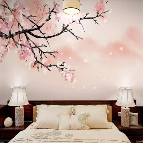 Custom wallpaper new Chinese style beautiful cherry tree background wall decoration - high-grade waterproof material