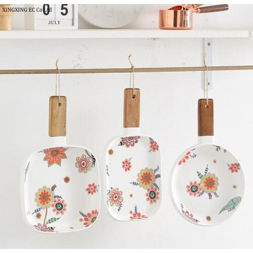 Nordic Handle Bowls Ceramic Western Dishes Rectangular Steak Dim Sum Plate Creative Fruit Dish 13 Inch Square Flat Plate