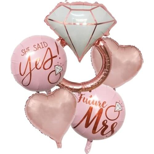 QIJOYJU 5pcs Rose Gold Star Heart Ring Wedding Party Foil Balloons Event Decoration Festival Bridal Shower Party Supplies