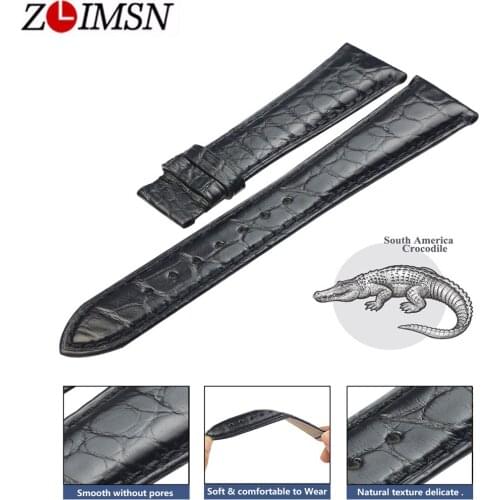 ZLIMSN Black Crocodile Leather Strap Fashion Circle Pattern Hand-Stitched Luxury Quality Men and Women Watch Band 12mm-26mm