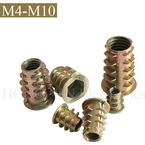 M4 M5 M6 M8 M10 Zinc Alloy Thread For Wood Insert Nut Flanged Hex Drive Head Furniture Nuts Insert/furniture nut Barbed