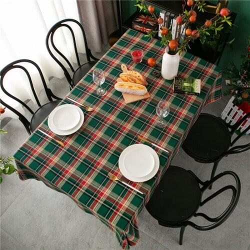 Christmas Tablecloth Retro Plaid Nordic Green Plaid Tablecloth Rectangular Coffee Table Cover Cloth