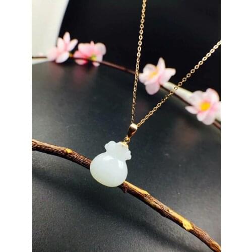 SHILOVEM 18k YELLOW gold Natural white Jasper pendants lassic fine Jewelry women wedding plant wholesale new yz121406