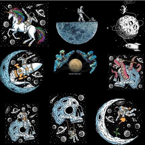 Space Astronaut Heat Vinyl Transfer For Clothing Iron On Transfers For Clothes Planet Stickers Thermal Appliques For Diy T-shirt