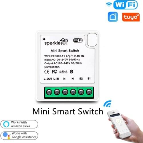 16A 2-way Control Smart Switch MINI Wifi Wireless Timer Tuya/Smart Life APP Remote Control Switches Work With Alexa Google Home