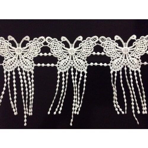 12.8cm milk fibre butterfly motif embroidery lace fringe trim,soft and elegant motif lace,butterfly motif lace,XERY0524G