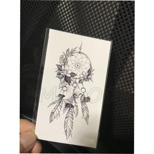 Temporary Tattoo Stickers Black Dreamcatcher Feather Flowers Fake Tattoos Waterproof Tatoos Legs Arm Small Size for Women Girl