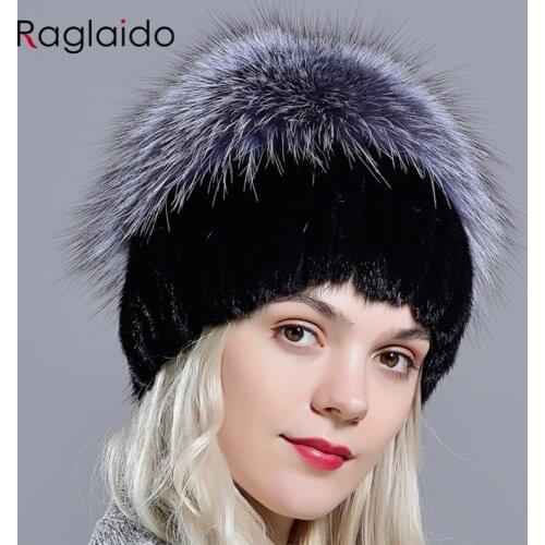 Women Mink Fur Hat Fashionable Winter Pompom Luxury Fox Hats Female Warm Thick Stylish Real Fur Elegant Knit Caps