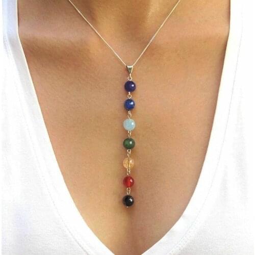 Women Yoga Reiki Healing Balancing Maxi Chakra Necklaces 7 Chakra Gem Stone Beads Pendant Necklace Bijoux Femme Jewelry 2020 New