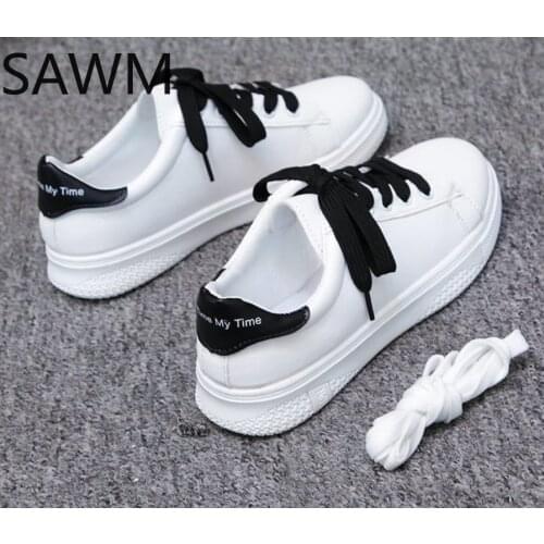 Fashion Women Sneakers Leather Shoes Spring Casual Flats Sneakers Female New Fashion Comfort White Shoes