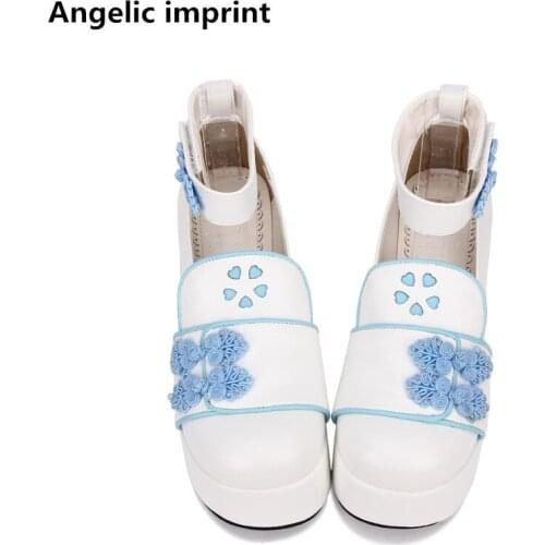 Angelic imprint chinese style woman mori girl lolita cosplay shoes lady high heels wedges pumps women princess dress shoes 33-47