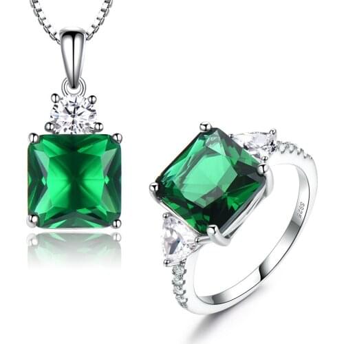 UMCHO 925 Sterling Silver Jewelry Sets for Women Gemstone Bridal Emerald Ring Pendant Necklace Women Wedding Engagement Jewelry