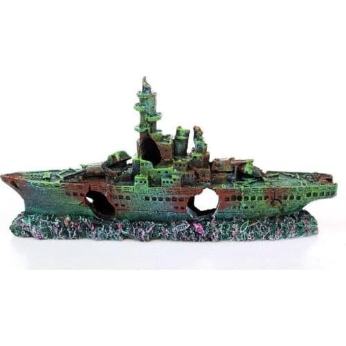 1pcs Resin Damaged Navy War Boat Ship Wreck Fish Tank Ornament Cave Aquarium Decoration Landscape
