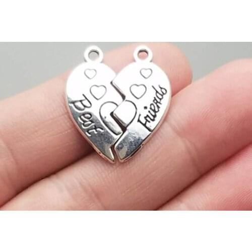 10pcs/lot--24x21mm, Antique silver plated best friends Heart Puzzle Charms ,DIY supplies, Jewelry accessories