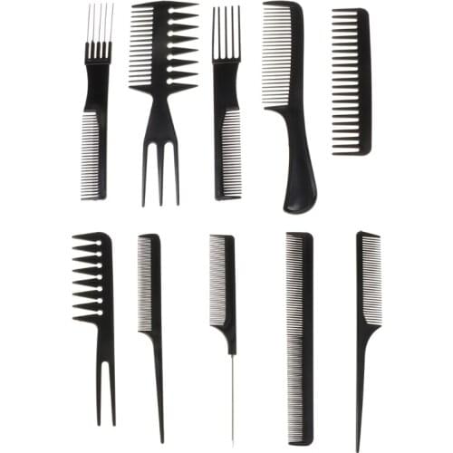 Combs Set Black Pro Salon Hair Styling Hairdressing Plastic Barbers Brush 10 pcs