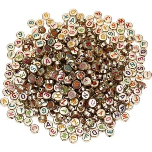 1000Pcs/Bag Acrylic Gold Bottom Colored English Letter Beads DIY Bracelet Necklace Accessories Loose Beads