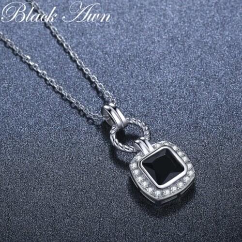 2021 New Black Awn Silver Necklace Genuine 100% 925 Sterling Silver Necklace Women Jewelry Square Pendants P209
