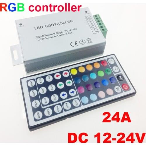 24A 44 keys IR remote control RGB led controller Plastic+Aluminum DC 12V-24V for 5050 / 3528 led strip WLED75 /Good stability