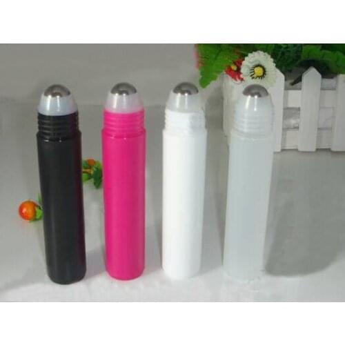 30pcs 35ML plastic roll on Bottle/steel bead ball Sample Vial,Small Essential Oil bottle Lip oil subpackage yellow/white