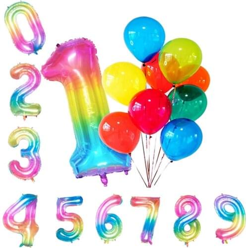 40inch Rainbow Number Foil Balloon Happy Birthday Wedding Party Decor Transparent Crystal Balloon Adult Colorful Globos Supplies