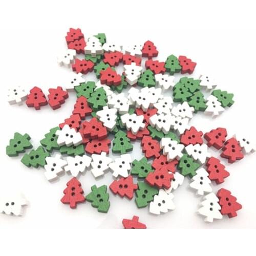 50 Pcs 2 Holes Christmas Tree Wooden Buttons , for Sewing, Scrapbooking Crafts Random delivery 7NK241
