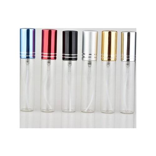 50pcs/lot 5/10/15ML Portable Colorful Glass Refillable Perfume Bottle With Atomizer Empty Cosmetic Containers With Sprayer For T