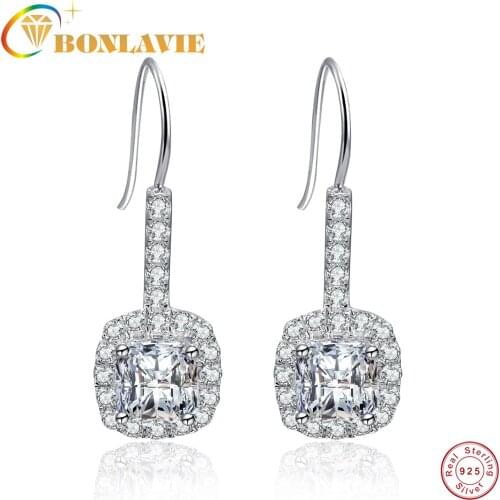 925 Silver Earrings 6*6mm 1.65ct Square Crystal Drop Earrings Cubic Zircon Earring Jewelry AAA Quality