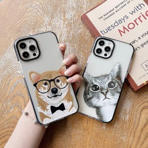 Cute Cartoons Cat Dog Case For iPhone 12 11 Pro MAX 7 8 Plus SE 2020 Shockproof Clear TPU Silicone For iPhone X XR XS MAX Case