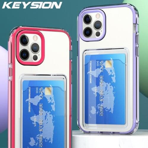 KEYSION Card Slots Phone Case for iPhone 12 Pro Max 11 X XS XR Transparent TPU Shockproof Back Cover for iPhone SE 2020 8 7 Plus