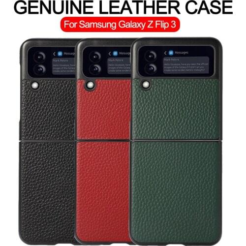 Genuine Leather Capa Case For Samsung Galaxy Z Flip 3 5G Luxury Litchi Pattern Full Protective Shockproof Back Cover Fundas