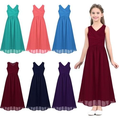 Kids Dresses Chiffon Summer Flower Girl Dresses Princess Tulle Ball Gown Pageant Party Dresses For Girls First Communion Gown