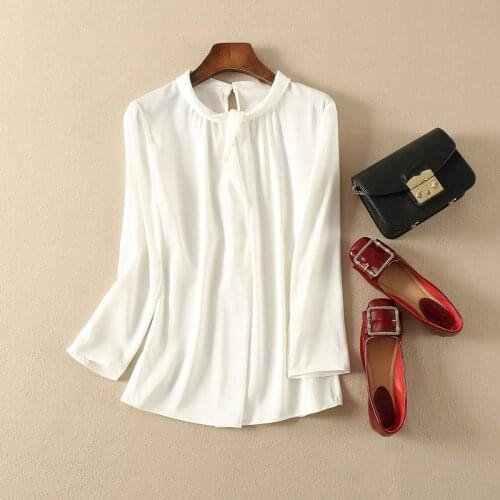 Elfbop Ladies Silk Blend White/Champagne Solid Color Blouse Tops