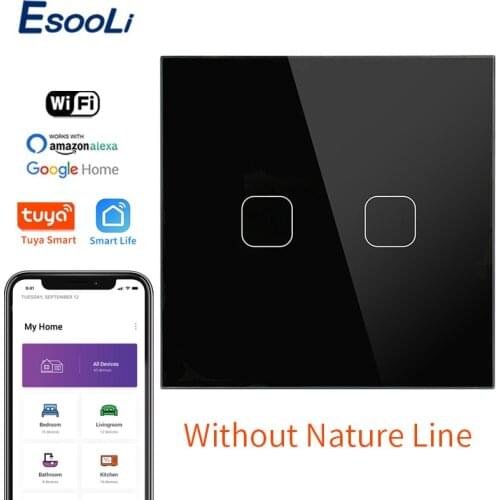 EsooLi 2 Gang Glass Panel Wifi Luxury Wall Touch Sensor Switch Smart Light Switch Control Compatible With Alexa Google Home