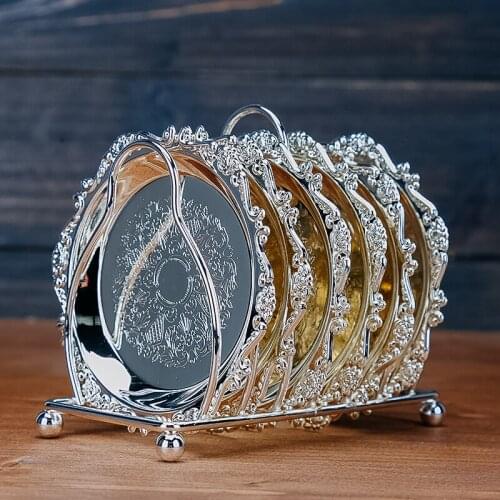 European Style Retro Zinc Alloy Silver-plated Gold-plated Pattern Coaster Palace Coaster Classical Cocktail Metal Coaster