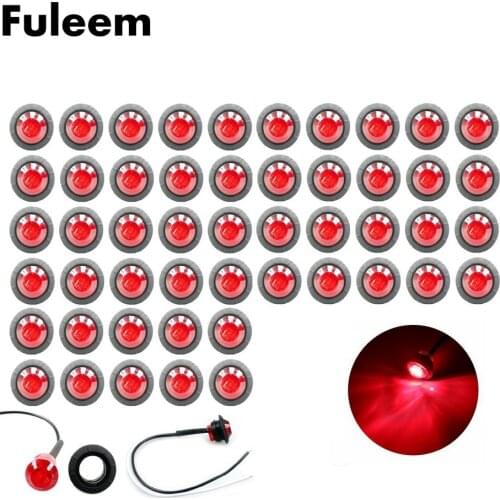 Fuleem 50PCS 3led Red 3/4 Inch Mini Led Marker Clearance Light side marker lights 12V Waterproof
