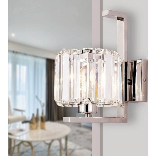 Crystal wall lamp warm living room bedroom bedside aisle light stainless steel staircase toilet single double head lamp