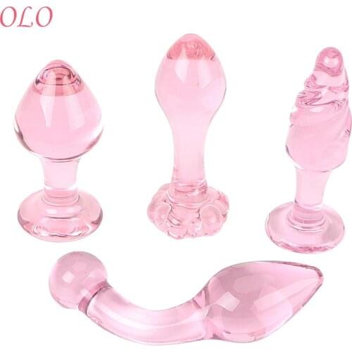 IKOKY Glass Anal Plug Masturbation Adult Products Crystal Butt Plug Pink Sex Toys for Men Women Anal Sex Toys