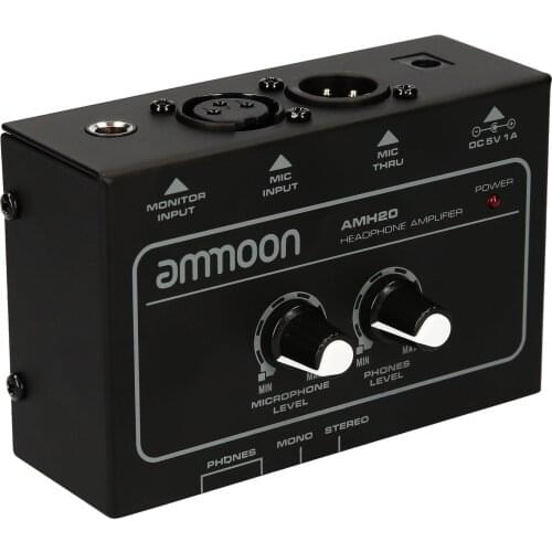 Ammoon AMH20 Compact Portable Monitor Headphone Amplifier Microphone Amplifier Low Noise Volume Control