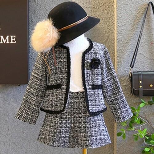 Girls Sets ChildrenS Clothing Autumn Winter New Plaid Korean Student Suit Knit Cardigan Sweater+ Shorts 2pcs Kids Outfits