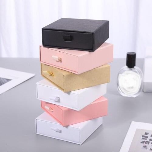 10Pcs 9x9x3.2 cm Drawer Kraft Paper Jewelry Package Boxes Bracelet Necklace Pendant Case Gift Box For Women Wedding