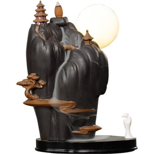 New Led Light Waterfall Of Smoke Backflow Incense Burner Cone Stick Holder Ceramic Aromatherapy Office Incense Craft Home Decor