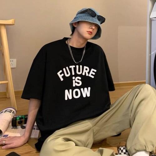 Summer letter t-shirt mens short-sleeved trend five-sleeve loose-fitting couple wear loose-fitting top